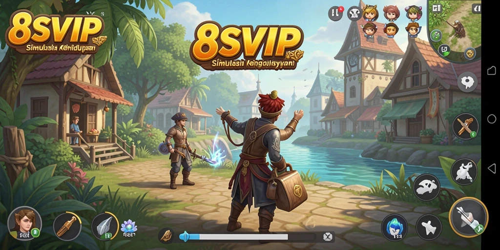 Screenshot gameplay 8SVIP menampilkan suasana simulasi kehidupan yang dinamis.