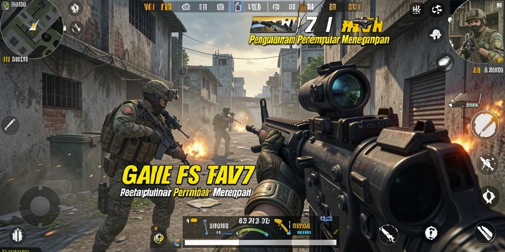 Tangkapan layar gameplay FAV77 yang menunjukkan aksi pertempuran intens.