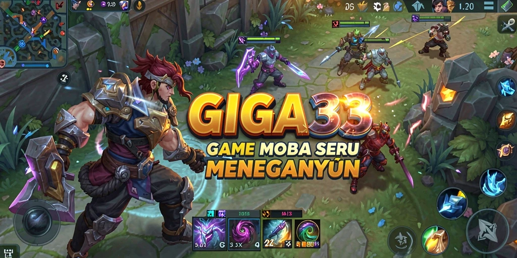 Screenshot GIGA33 menampilkan pertarungan intens dalam game MOBA.
