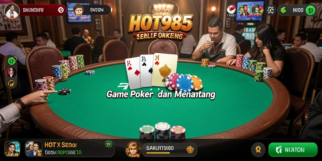 Tampilan gameplay seru di HOT985 dengan suasana poker yang mendebarkan.