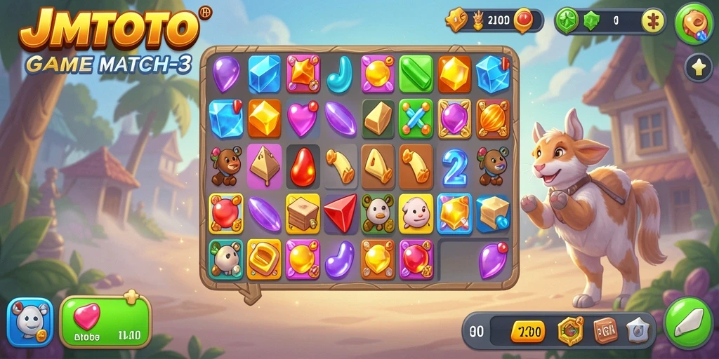 Tampilan menawan dari game Match-3 JMTOTO dengan gameplay interaktif.