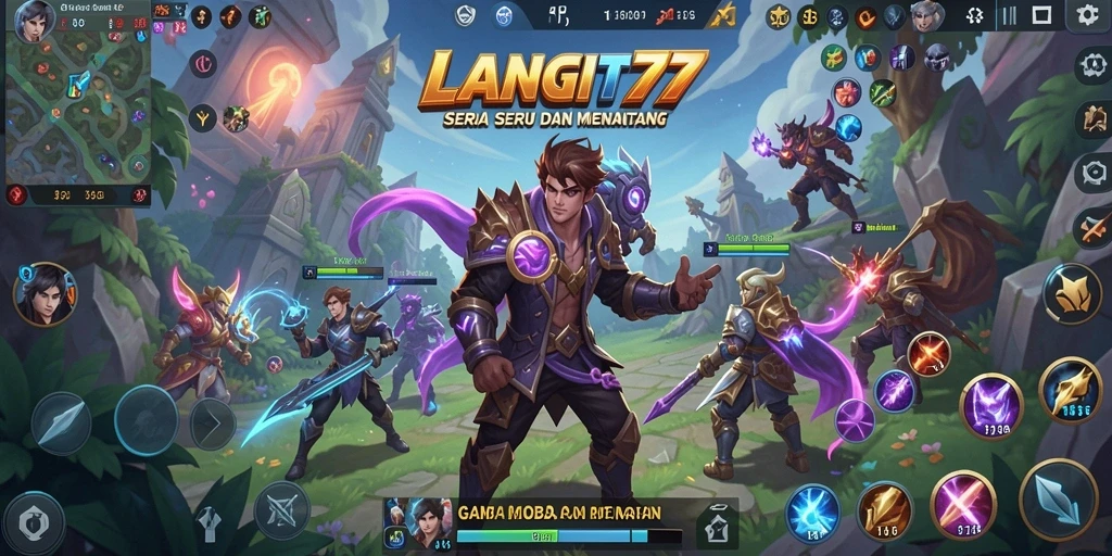 Tampilan gameplay LANGIT77 yang menegangkan di medan pertempuran MOBA.