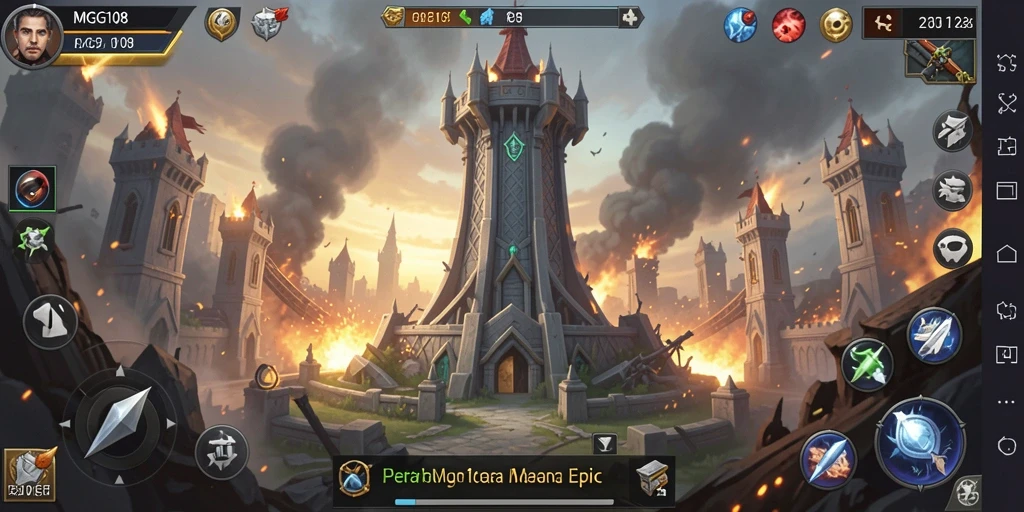 Tampilan gameplay Tower Defense yang mendebarkan di MG108.