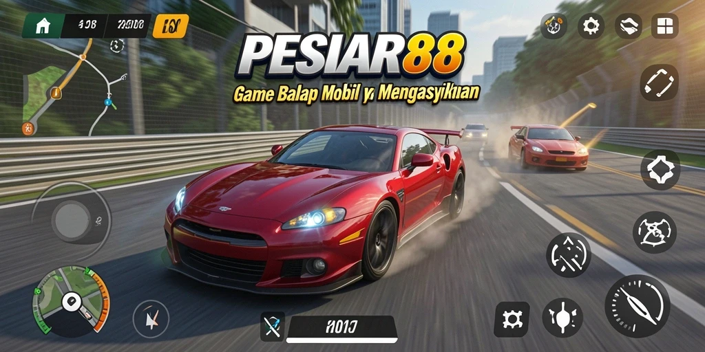 Tangkapan layar PESIAR88 menunjukkan balapan seru dengan mobil yang melaju kencang.