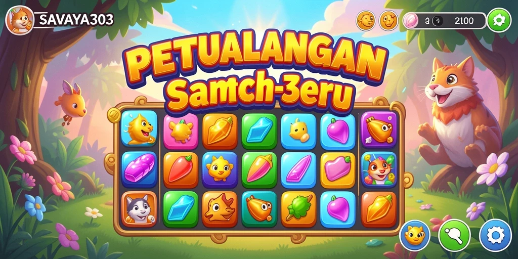 Tangkapan layar gameplay SAVAYA303 dengan warna cerah dan tantangan Match-3.