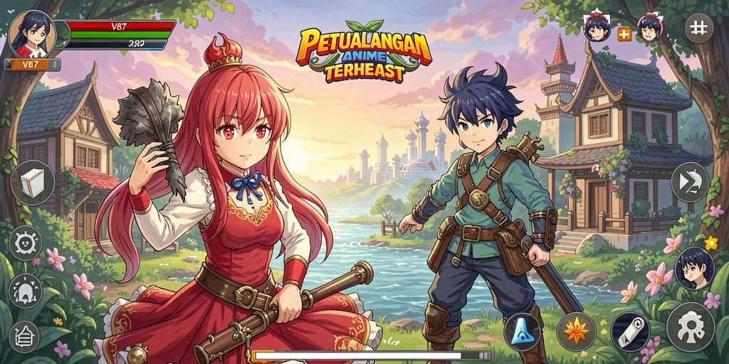 Screenshot gameplay V87 yang menampilkan aksi seru karakter Anime.