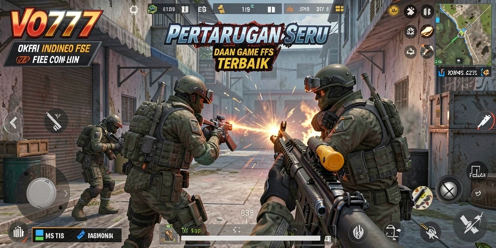Screenshot VO777 menampilkan aksi menembak yang mendebarkan di medan perang.
