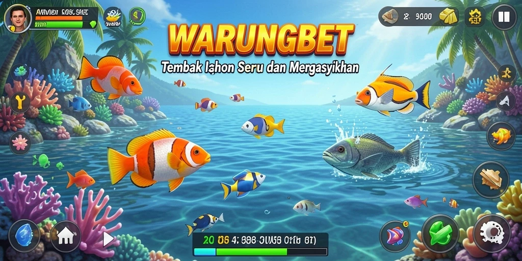 Tangkapan layar gameplay <strong>WARUNGBET</strong> yang menampilkan aksi menembak ikan.